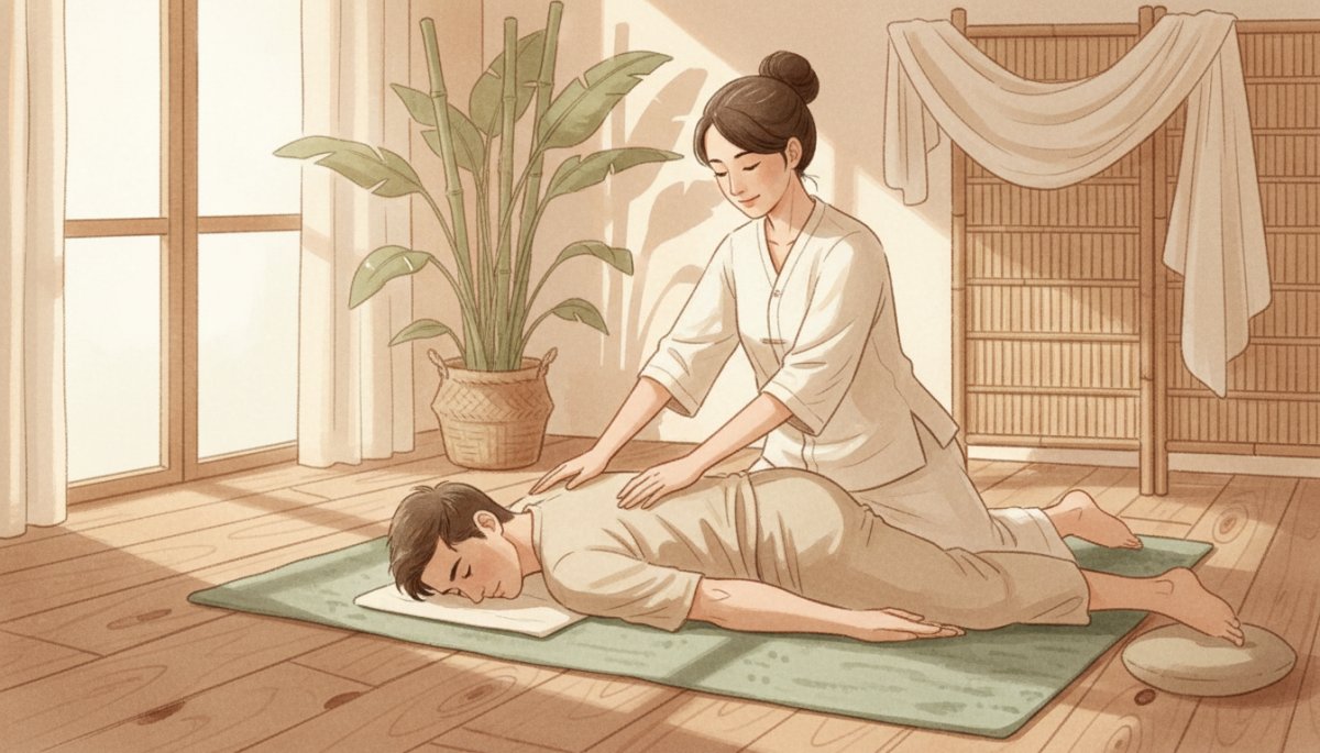 タイ古式マッサージのストレッチ施術 イラスト