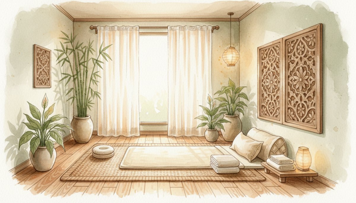 タイ古式マッサージの施術室 落ち着いた空間 イラスト